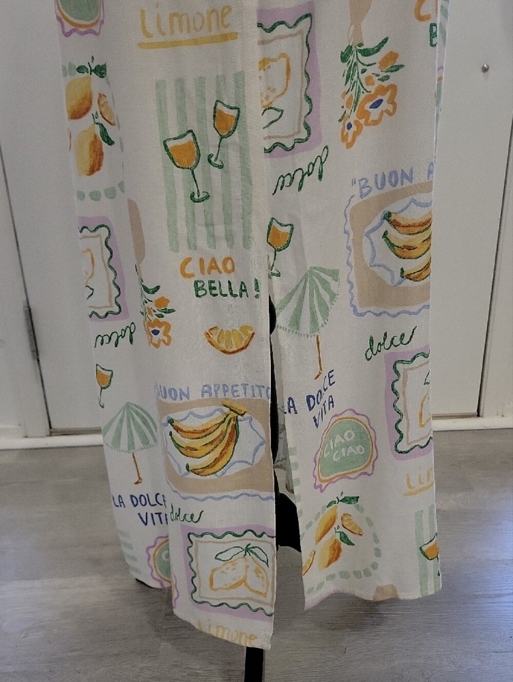 Strapless Linen Blend Pastel Print Maxi Dress - White & Yellow - Picture 8 of 10